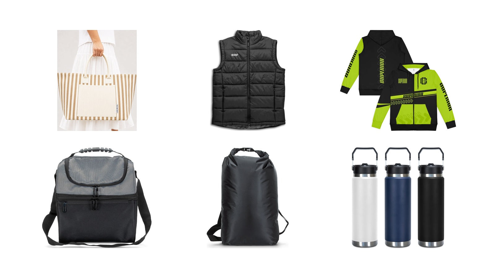 New promotional product arrivals: Hampton Tote Bag by The Line Edit., Swiss Peak Urban Unisex Puffer Vest, Custom Mens Active Zipped Hoodie, Trades Lunch Cooler Bag, Nevis Dry Bag – 20L, Frontier Hyke Vacuum Bottle