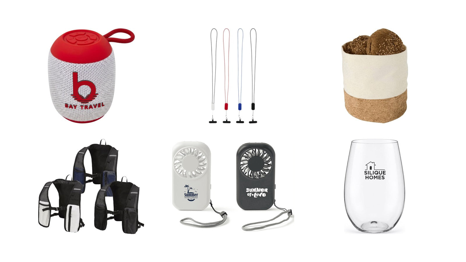 New promotional product arrivals: Morgan Bluetooth Speaker, Anser Recycled Plastic Smartphone Lanyard w/ 27W 5-in-1 Built-in Cable, Toma Bread Basket, Varyon GRS Recycled Running Vest Hydration Pack 5L, Mini Pocket Fan, Swift Tumbler - PET 450ml