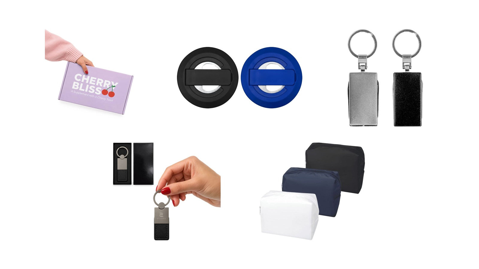 New promotional product arrivals: Custom Box with Locking Lid 290 x 175 x 60mm, Ain Recycled Plastic Magnetic Phone Stand with Bottle Opener, Multi-Tool Keyring, Mario Keytag, Muse GRS RPET Toiletry Bag