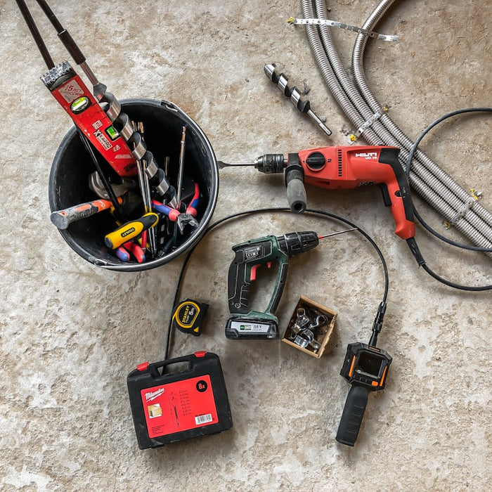 red corded hand drill