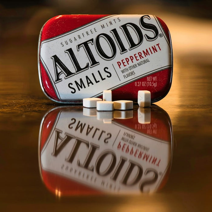 a couple of red and white circular objects with black text on them
