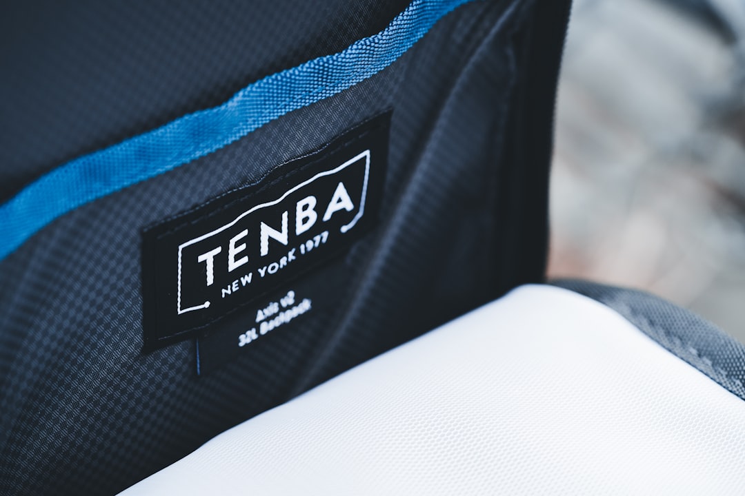 a close up of a black and blue bag