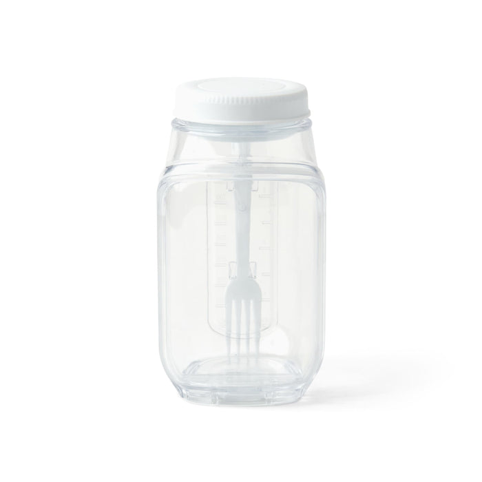 Go Salad Jar - A clear plastic salad jar with a white lid and a built-in white fork inside.