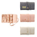 Synthetic Leather Jewellery Bag - A synthetic leather jewellery bag displayed in pink, grey, and cream with gold accents and a logo.