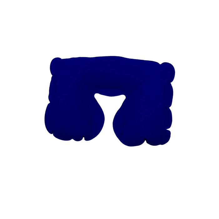 Inflatable travel Pillow - An inflatable travel pillow in navy blue, featuring a rounded design for comfort and support, with a logo present.