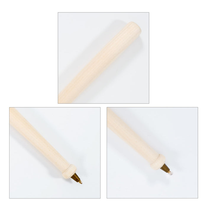Wooden Baseball Bat Shape Pen - A wooden baseball bat-shaped pen with a light wood finish and a gold-toned pen tip. Features a logo.