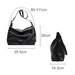 Dumpling Polyurethane Tote Bag - A black polyurethane tote bag with a shoulder strap, featuring a logo and dimensions displayed alongside.
