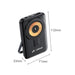 10000mAh 6 in 1 Magnetic Wireless  Power Bank - A 10,000mAh black magnetic wireless power bank with a circular charging surface and a stand. It has a logo.