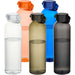 Alti 630 ml RCS Recycled Plastic Water Bottle - A drink bottle collection featuring five colours: clear, orange, blue, brown, and smoky grey, each with a black lid and logo.