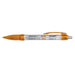 Flag Banner Pen - A plastic pen with a transparent barrel and orange accents, featuring a flag banner design inside.