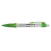Flag Banner Pen - A green plastic pen with a transparent barrel and silver accents, featuring a logo on the side.