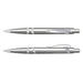 Athena Pen - A silver plastic pen with a shiny finish and a clip. The pen features sleek, contemporary design elements.