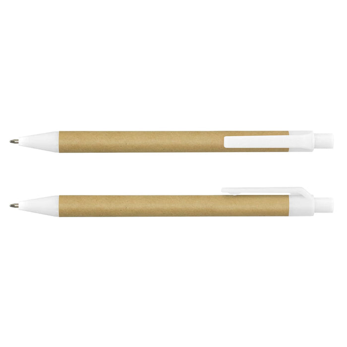 Kraft Pen - A Kraft pen with a brown paper barrel and white plastic tip and clip, featuring a simple design.