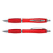 Vistro Pen - Translucent - A pair of translucent red plastic pens with silver accents and a clip, featuring a comfortable grip.
