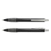 Vulcan Pen - A black plastic pen with silver accents and a clip, featuring striped detailing on the barrel.