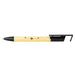 Delfina Phone Holder Pen - A bamboo pen with a black top and clip, featuring an aircraft design on the barrel, and a logo.