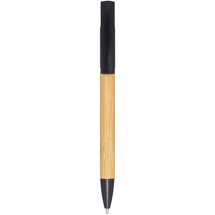 Delfina Phone Holder Pen - A bamboo pen with a black top and a silver tip, featuring a simple design and a logo.