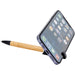 Delfina Phone Holder Pen - A bamboo pen holds a smartphone upright on a black stand, showcasing a clear phone screen.