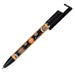 Delfina Phone Holder Pen - A decorative pen featuring a black and natural wood design with circular patterns, along with a branding logo.