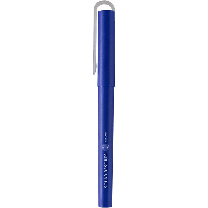 Mauna Recycled PET Gel Rollerball Pen - A blue recycled PET gel rollerball pen with a white clip and logo.