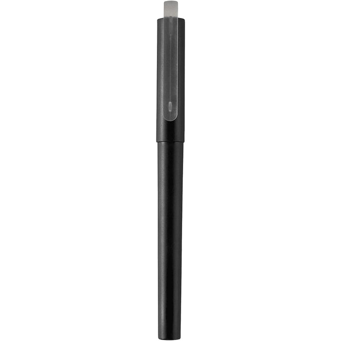 Mauna Recycled PET Gel Rollerball Pen - A black gel rollerball pen featuring a transparent cap and a branding logo on the barrel.