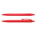 Omega Pen - A pair of red plastic pens with a smooth finish and click mechanism, featuring a logo on one.