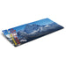 Sherpa Headwear - A blue outdoor blanket featuring a mountain landscape design and a logo.
