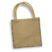 Monza Jute Tote Bag - A jute tote bag in a natural beige colour with handle straps and decorative edges. Features a logo.