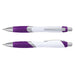 Borg Pen - White Barrel - A plastic pen with a white barrel and a purple grip, featuring a shiny silver clip and tip. It has a branding logo.