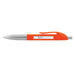 Spin Message Pen - An orange plastic pen with a silver clip and a visible section for messaging. It features a logo.