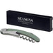 Seasons Nordkapp Waitress Knife - A green and silver waitress knife with a corkscrew, presented in a black box featuring a logo.