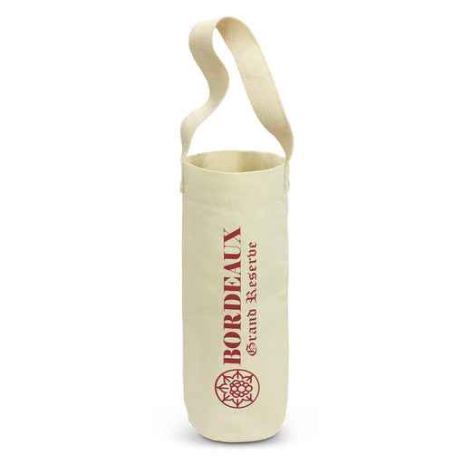 Cotton Wine Tote Bag - A cotton wine tote bag in cream with a single shoulder strap and a logo.