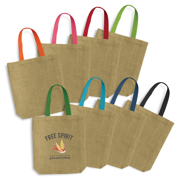 Thera Jute Tote Bag - Coloured Handles - Custom Promotional Product