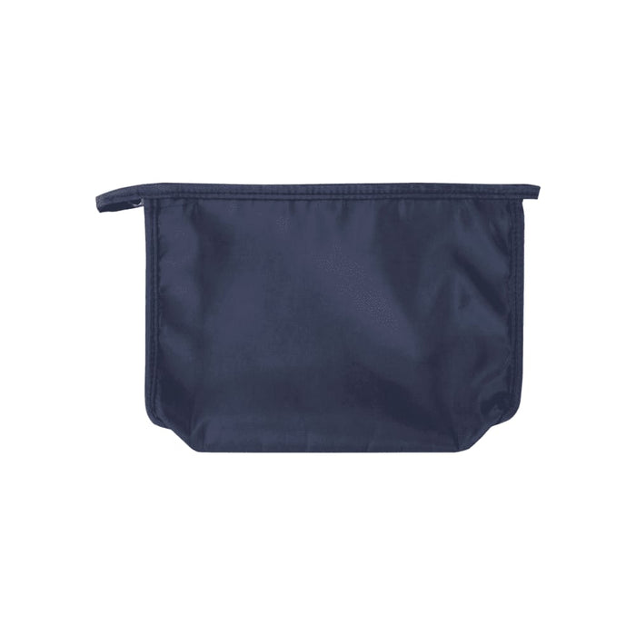 Muse GRS RPET Toiletry Pouch - A navy toiletry pouch with a simple design and a zip closure. It has a logo on the side.
