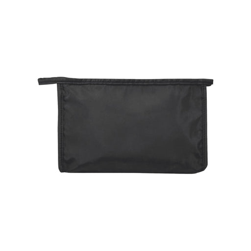 Muse GRS RPET Toiletry Pouch - A black toiletry pouch made from RPET material, featuring a zip closure and a branded logo.