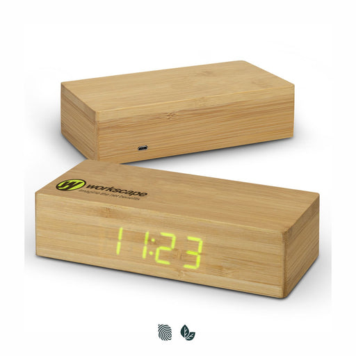 Bamboo Wireless Charging Clock - Custom Promotional Product