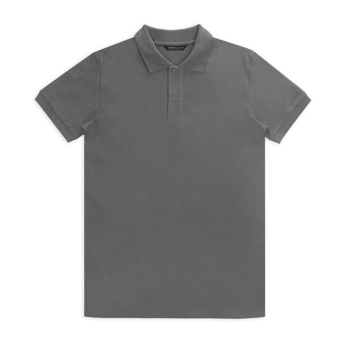 TRENDSWEAR Carter Men's Polo - A grey polo shirt featuring a collar and three-button placket, complete with a logo on the side.