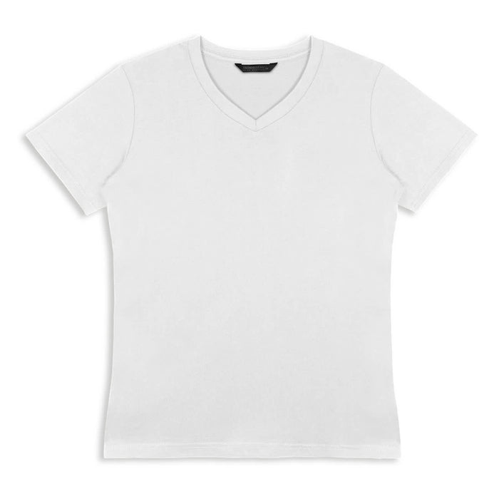 TRENDSWEAR Viva Womens T-Shirt - A white women's T-shirt with a v-neck design and short sleeves. It features a branding logo.