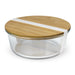 NATURA Iris Glass Food Container - A glass food container with a bamboo lid and a white band, featuring a clear body and rounded design.