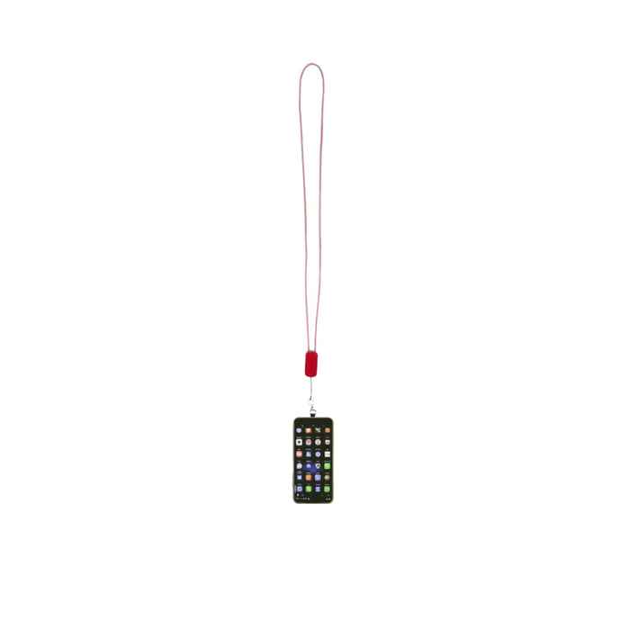 Anser Recycled Plastic Smartphone Lanyard w/ 27W 5-in-1 Built-in Cable - A pink smartphone lanyard featuring a built-in cable, designed to hold a mobile device securely.