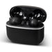 Swiss Peak TWS Earbuds 2.0 - A pair of black wireless earbuds in a sleek black charging case, featuring a minimalistic design and branding.