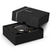 Swiss Peak TWS Earbuds 2.0 - A black gift box open to reveal Swiss Peak TWS Earbuds 2.0 with a charging cable inside.