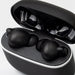 Swiss Peak TWS Earbuds 2.0 - A black case with a pair of black TWS earbuds inside, showcasing a sleek and modern design.