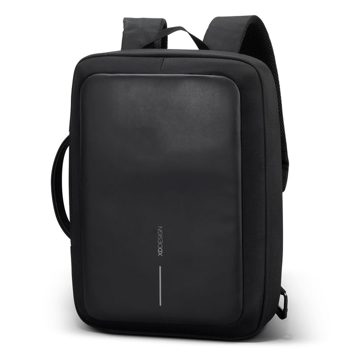 Bobby Bizz Anti-theft Backpack  Briefcase - A black anti-theft backpack with a sleek design, featuring both backpack straps and a top handle.