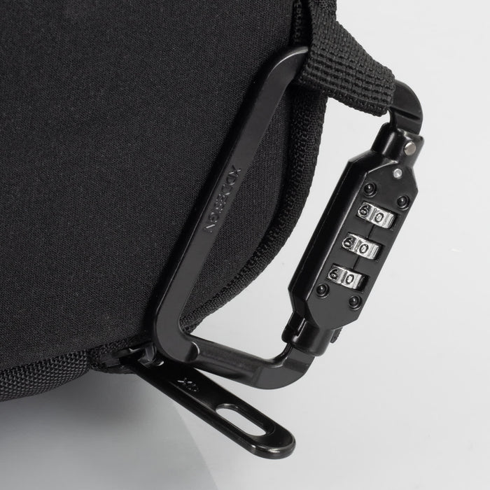 Bobby Bizz Anti-theft Backpack  Briefcase - A black anti-theft backpack briefcase featuring a combination lock and sturdy attachment clip.