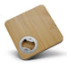 Bamboo Bottle Opener Coaster - Square - A drink bottle opener coaster in a square shape, featuring a bamboo finish and a metal bottle opener.
