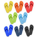 Tidal Flip Flops - A collection of flip flops in various colours: yellow, orange, red, green, blue, black, and navy. Each pair features a simple design.