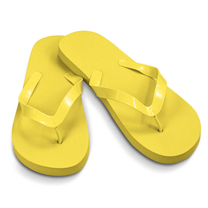 Tidal Flip Flops - Yellow flip flops with a textured surface and smooth straps, featuring a logo on the sole.