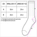 June Crew Socks - A diagram of socks with size measurements for small and large, including dimensions in centimetres.