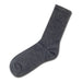 June Crew Socks - Grey crew sock with a ribbed design, featuring a rounded toe and a smooth finish. Includes a logo.